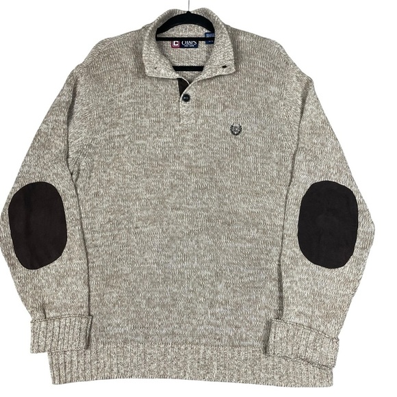 Chaps Brown Elbow Patch Preppy Academia Classic Cozy Grandpa Sweater* - Sz L - Picture 1 of 16